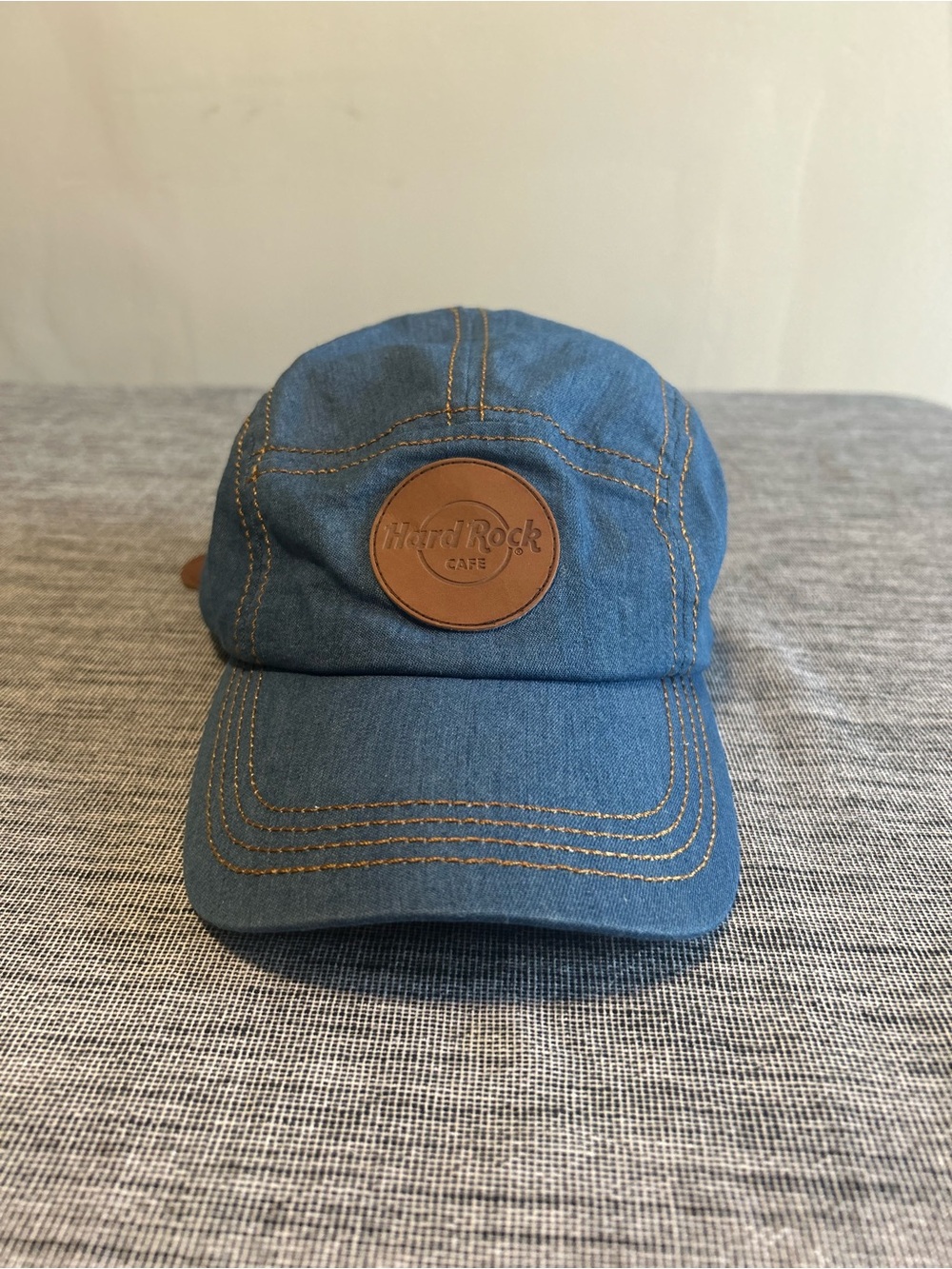 Hard Rock Cafe New York 4 Panel Denim Hat Cap Leather Strapback Dad Hat